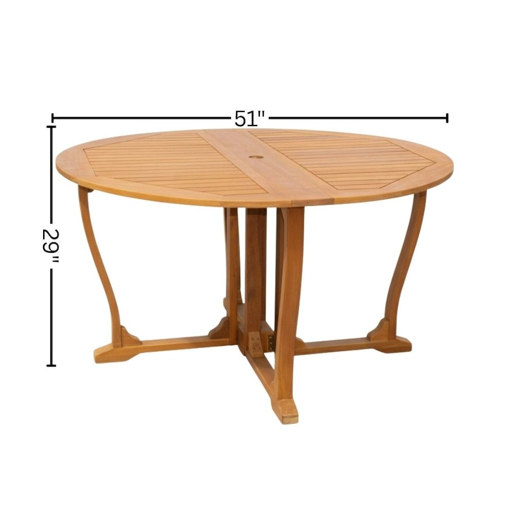 Round Dining Table, Solid Balau Wood, Gate Leg, Umbrella Hole, Outdoor. Picture 5