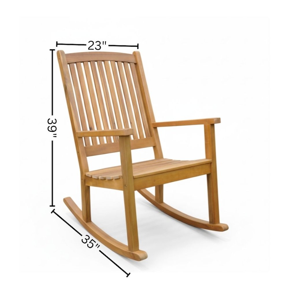 Large Rocking Chair, Solid Acacia Wood, Contoured Seat, Durable Outdoor. Picture 4