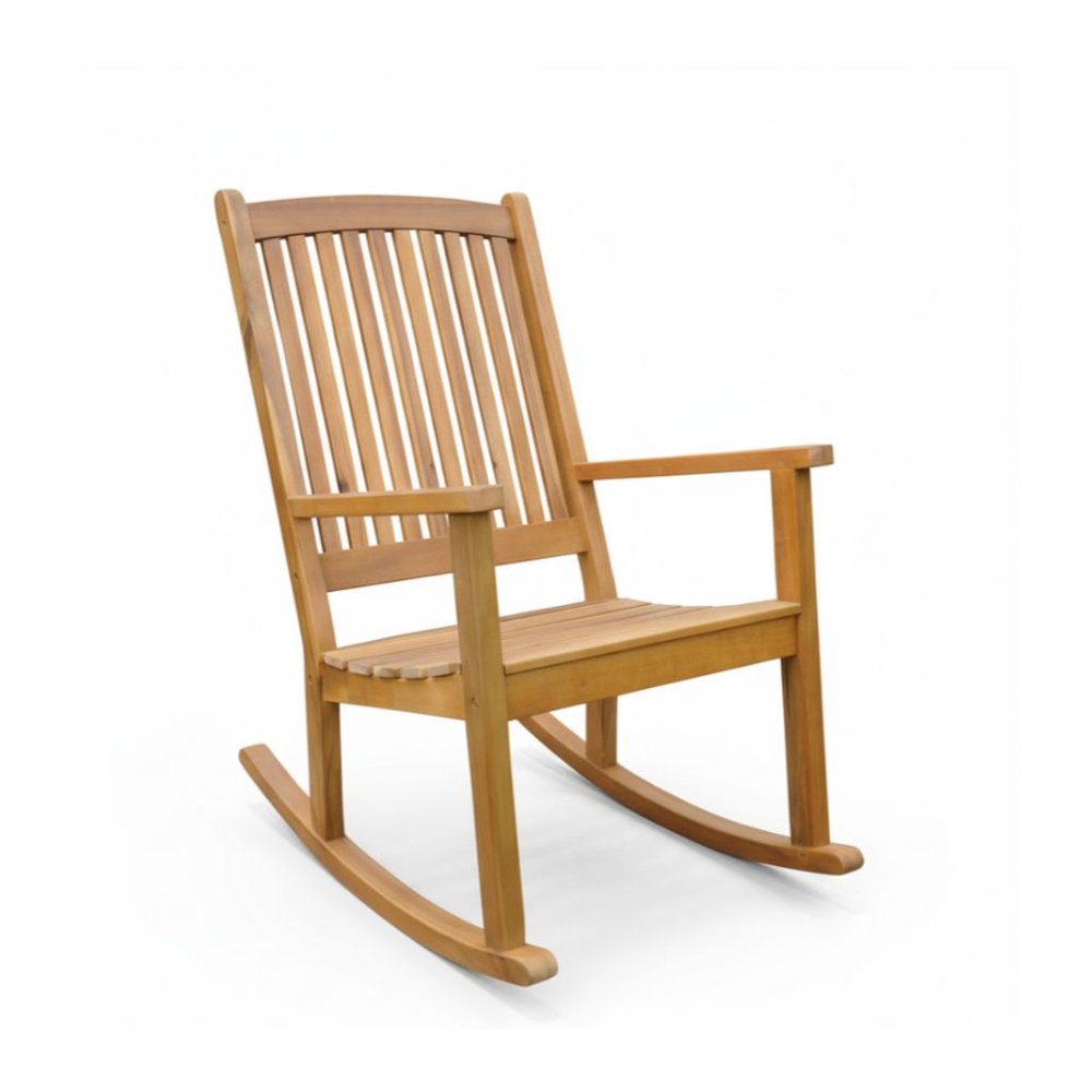Large Rocking Chair, Solid Acacia Wood, Contoured Seat, Durable Outdoor. Picture 1