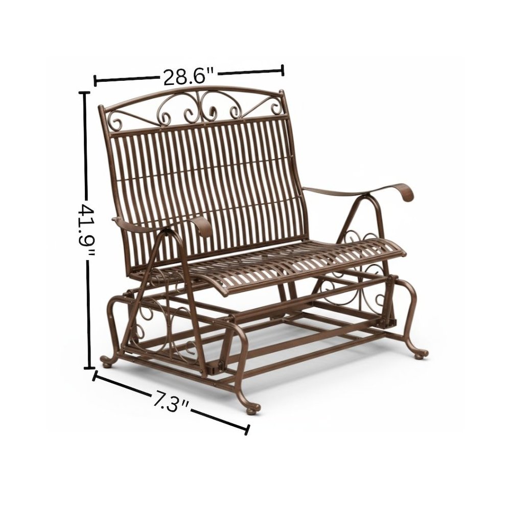 Double Iron Glider in Bronze Finish, Durable All-Weather Outdoor Rocking Chair. Picture 4