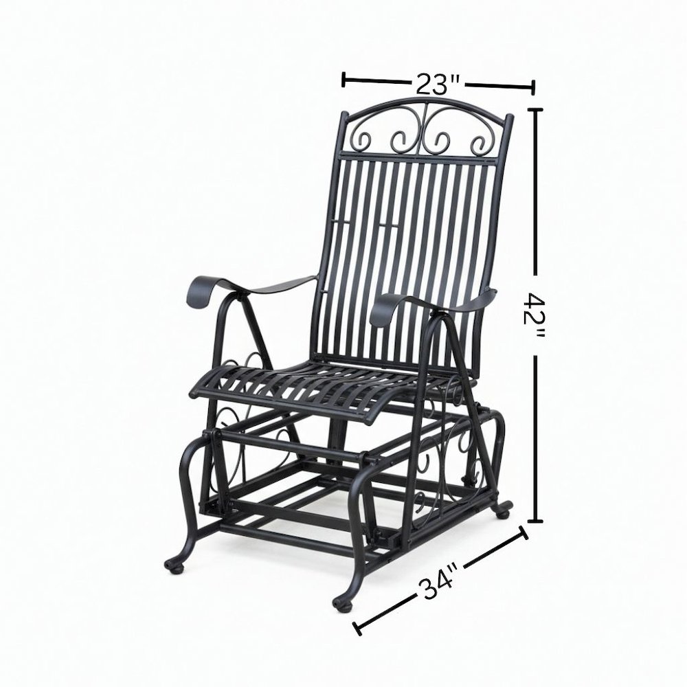 Single Iron Glider, Black Finish, Durable Outdoor Gliding Armchair. Picture 4