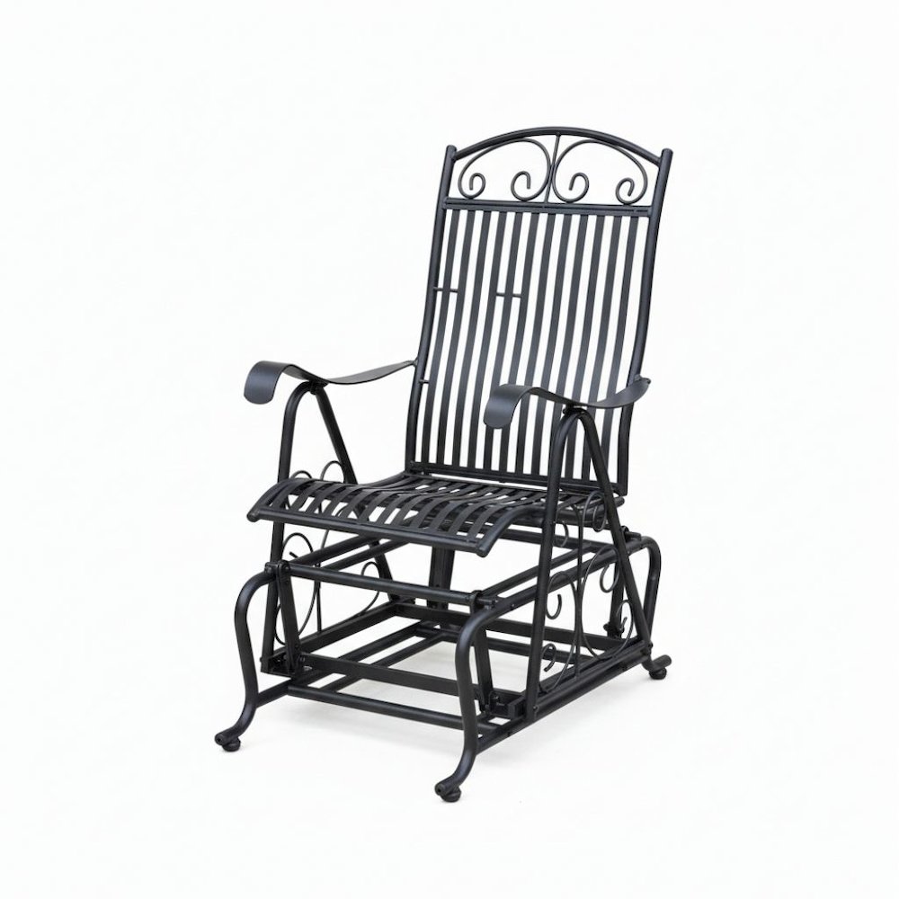 Single Iron Glider, Black Finish, Durable Outdoor Gliding Armchair. Picture 1