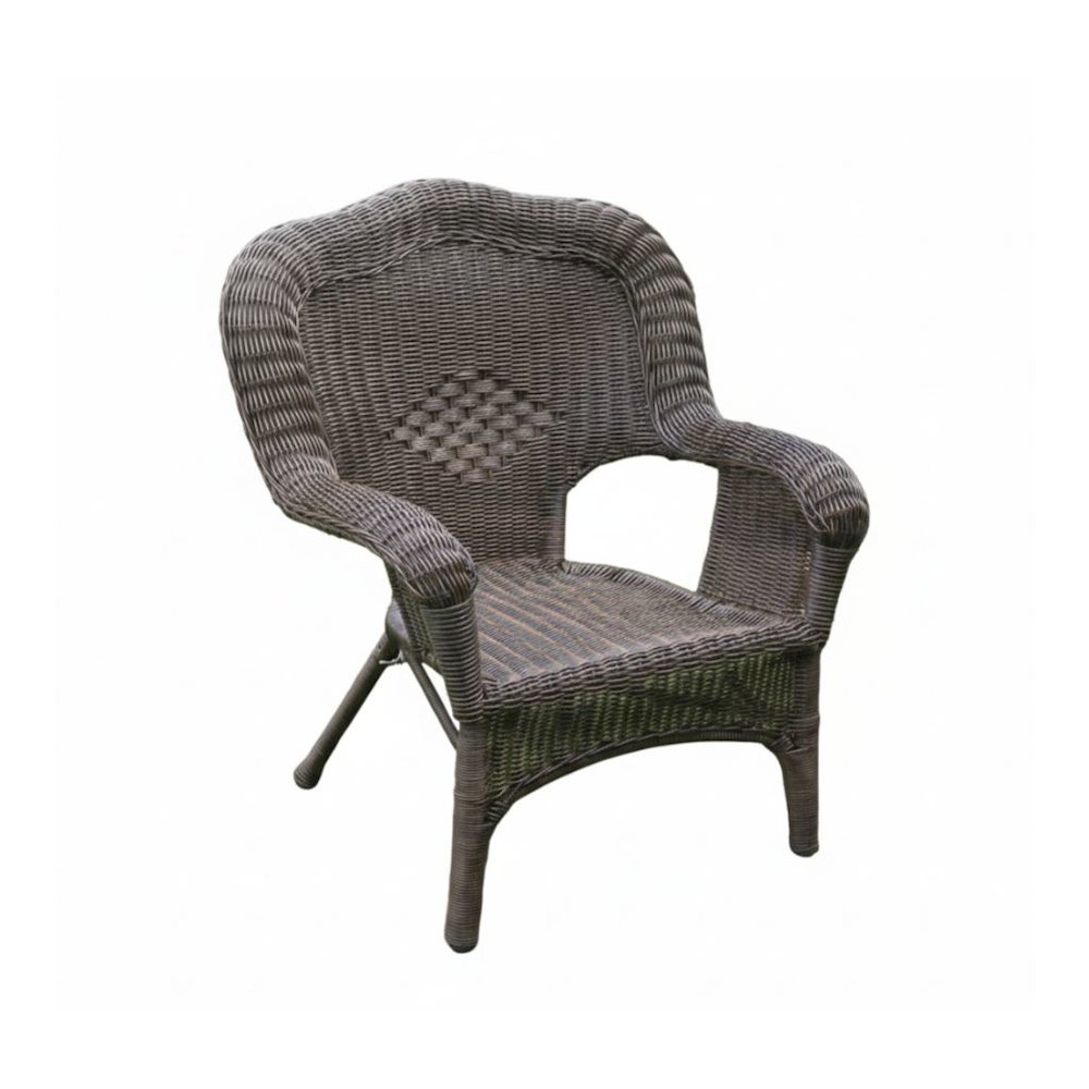 Patio Chair, Dark Brown Wicker, Stackable, Steel Frame, Camelback. Picture 1