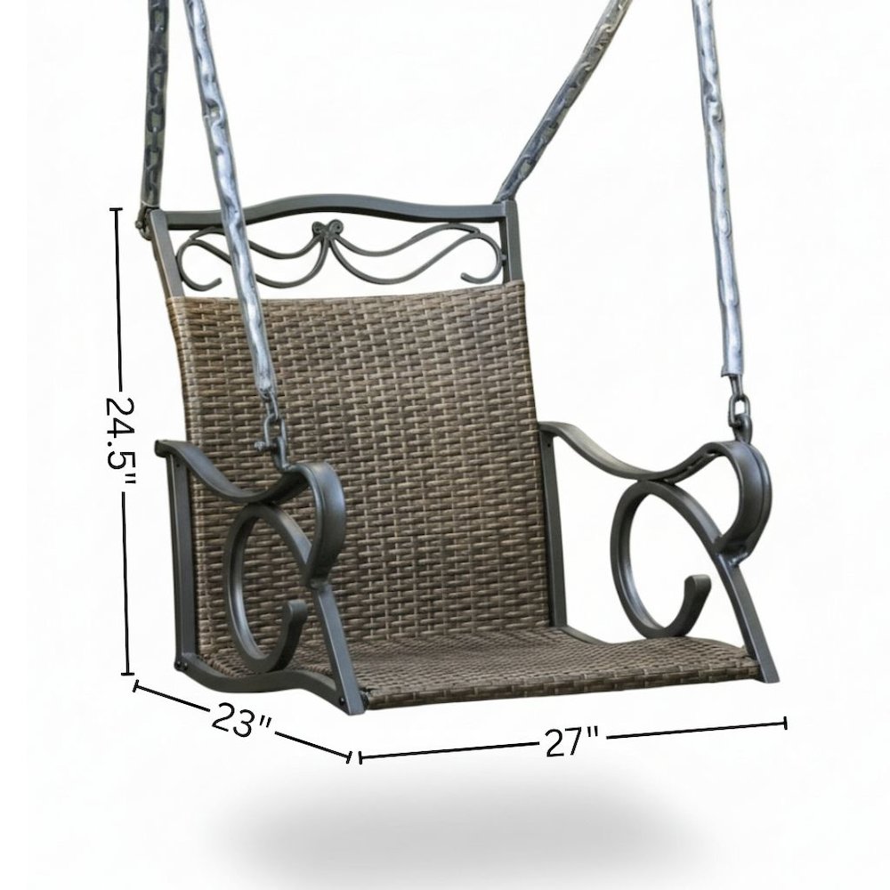 Single Chair Swing, Antique Brown Wicker, Steel Frame, Hanging. Picture 4