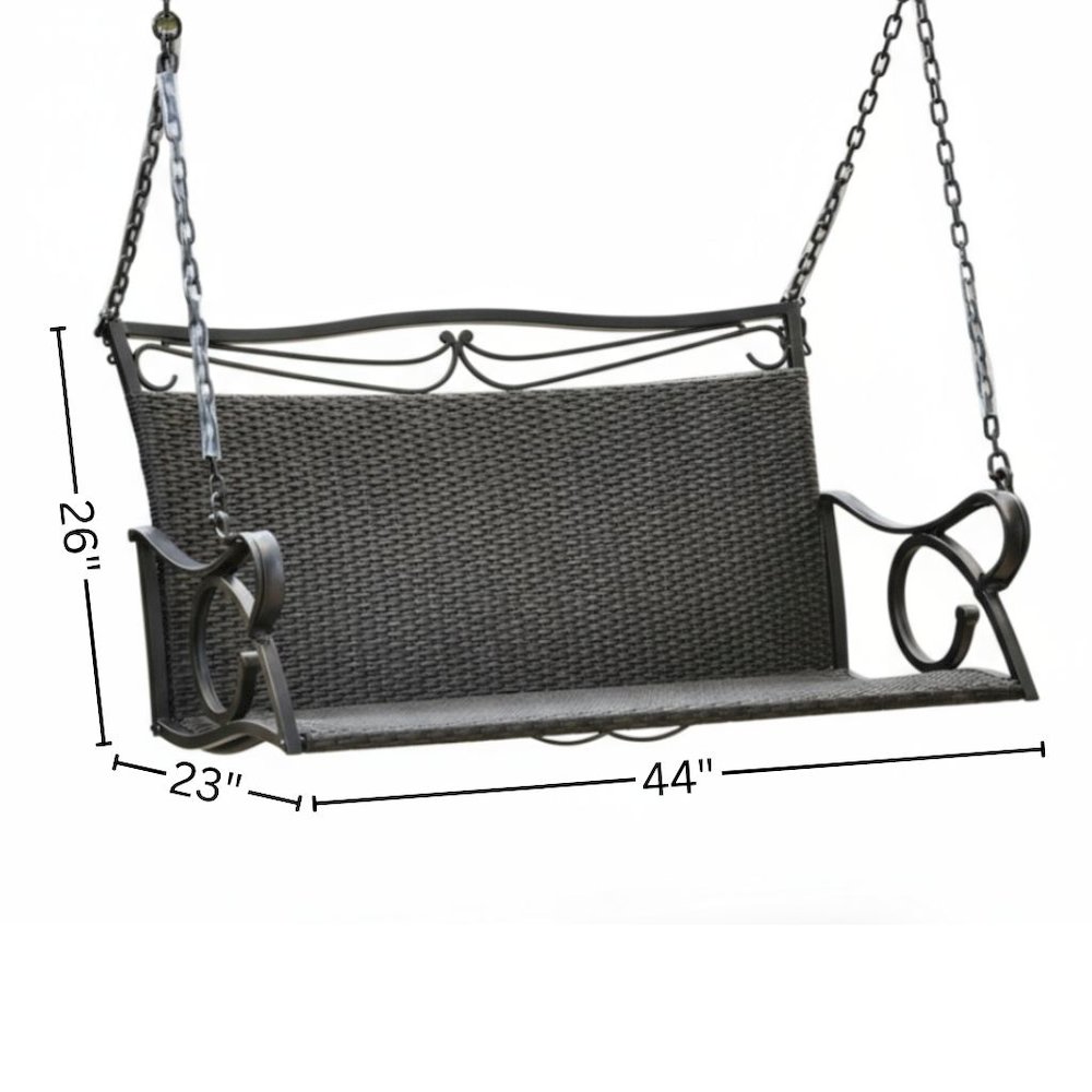 Loveseat Swing, Black Antique Resin Wicker, Durable Steel Frame, Outdoor Seating. Picture 4
