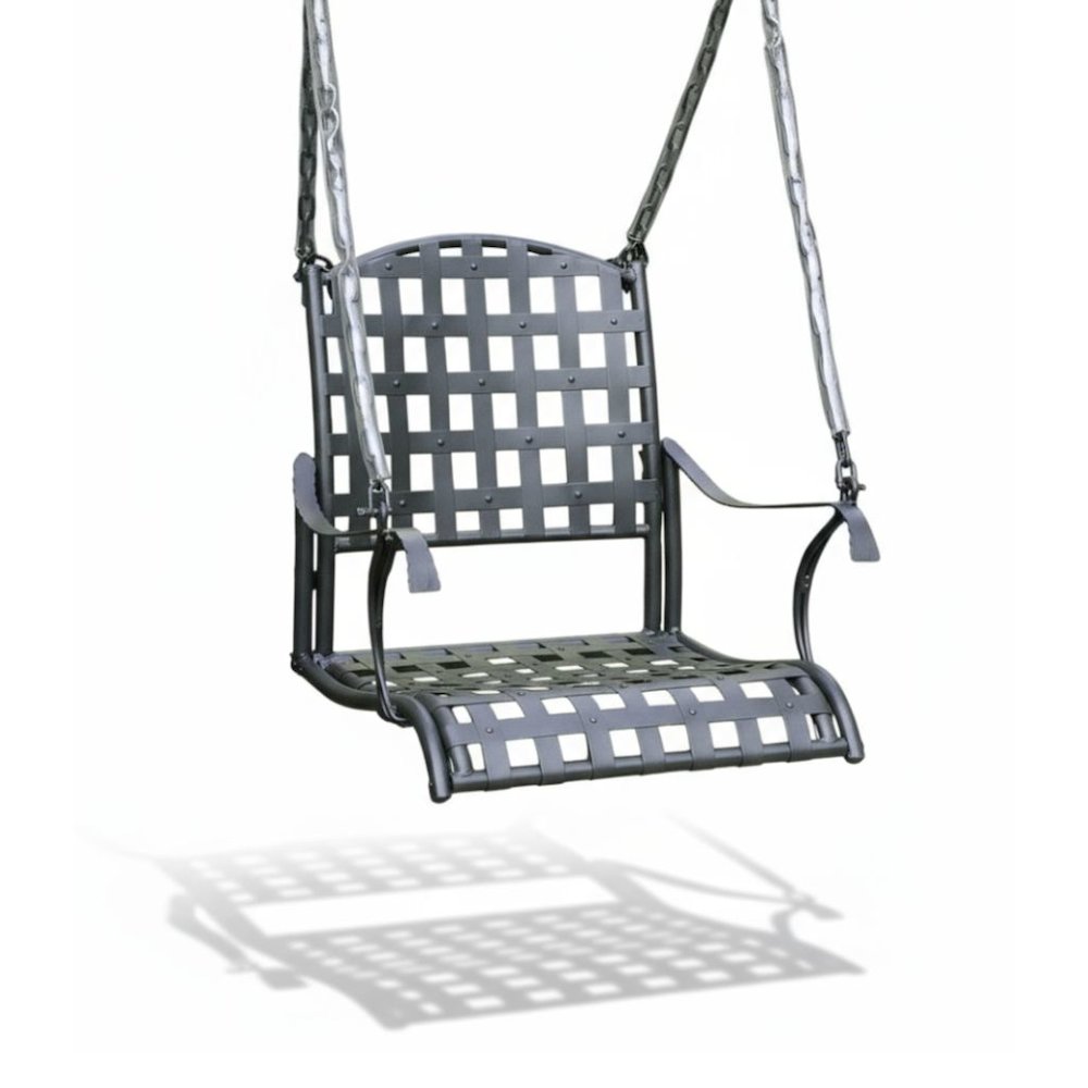 Single Swing, Black Iron, Durable All-Weather Patio Hanging Seat. Picture 1