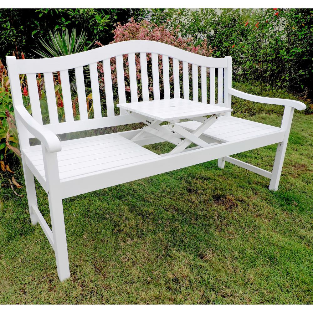 Royal Fiji Acacia 59-inch Camel back 63-inch 3-seater Bench with Pop-up Table. Picture 1