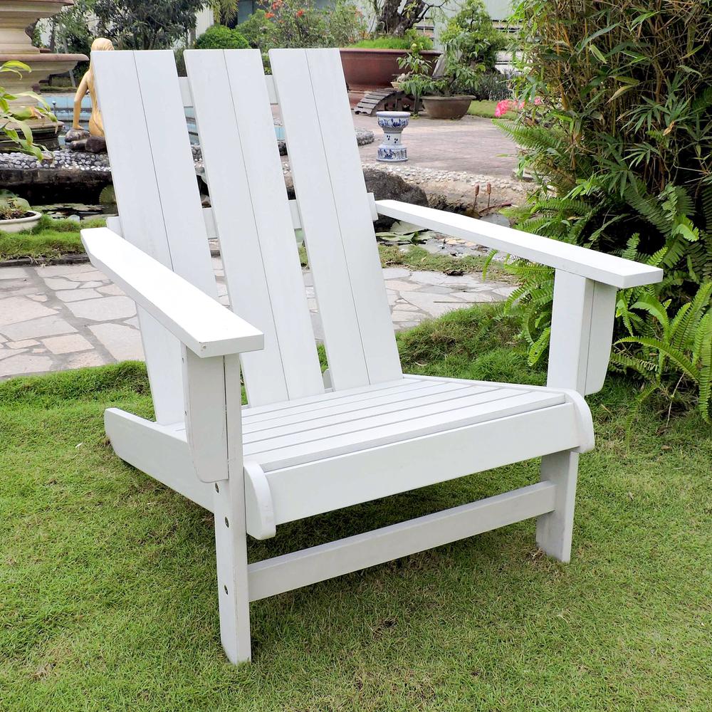 Acacia Large Square Back Adirondack Chair with Antique White Finish. Picture 1