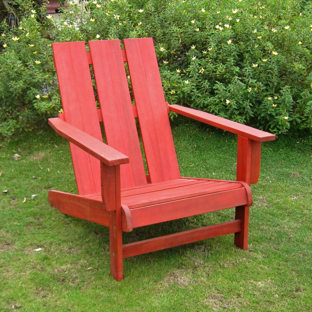 Acacia Large Square Back Adirondack Chair with Barn Red Finish. Picture 1