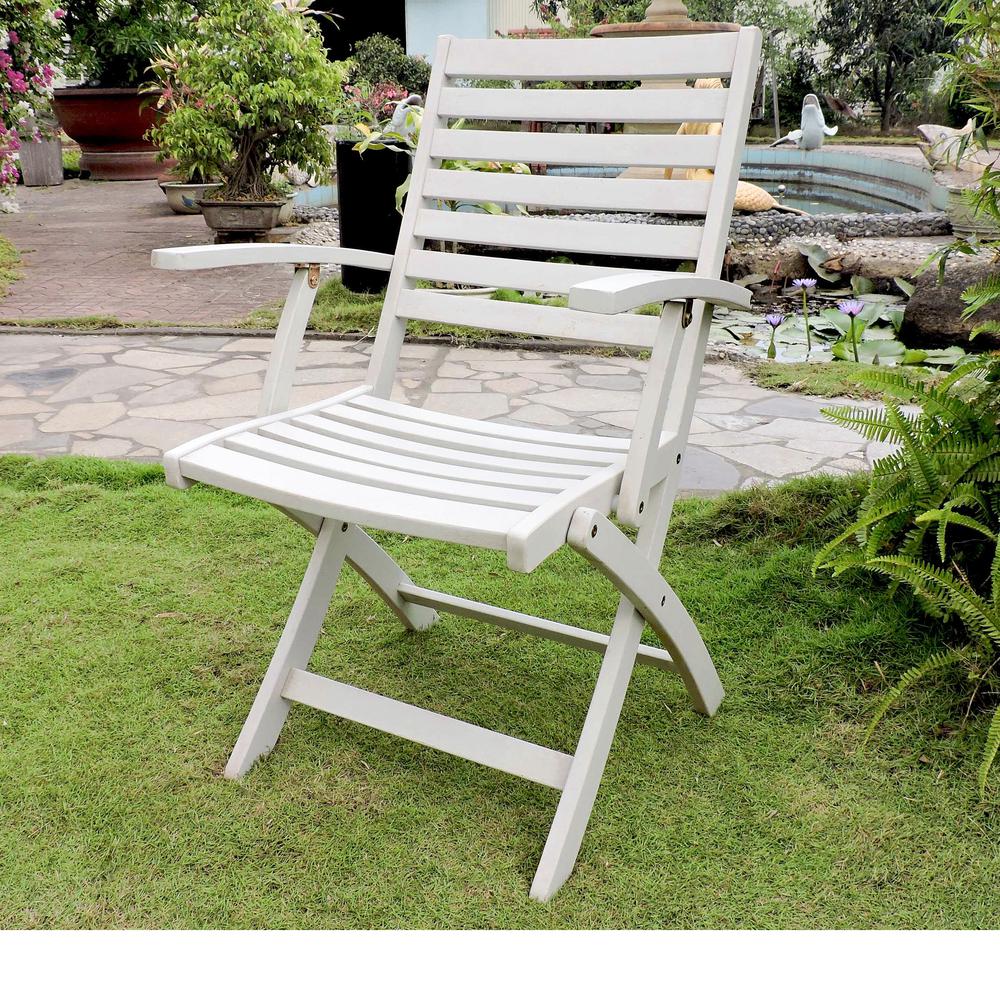 Acacia Folding S/2 Ladder Back Armchair with Antique White Finish. Picture 1