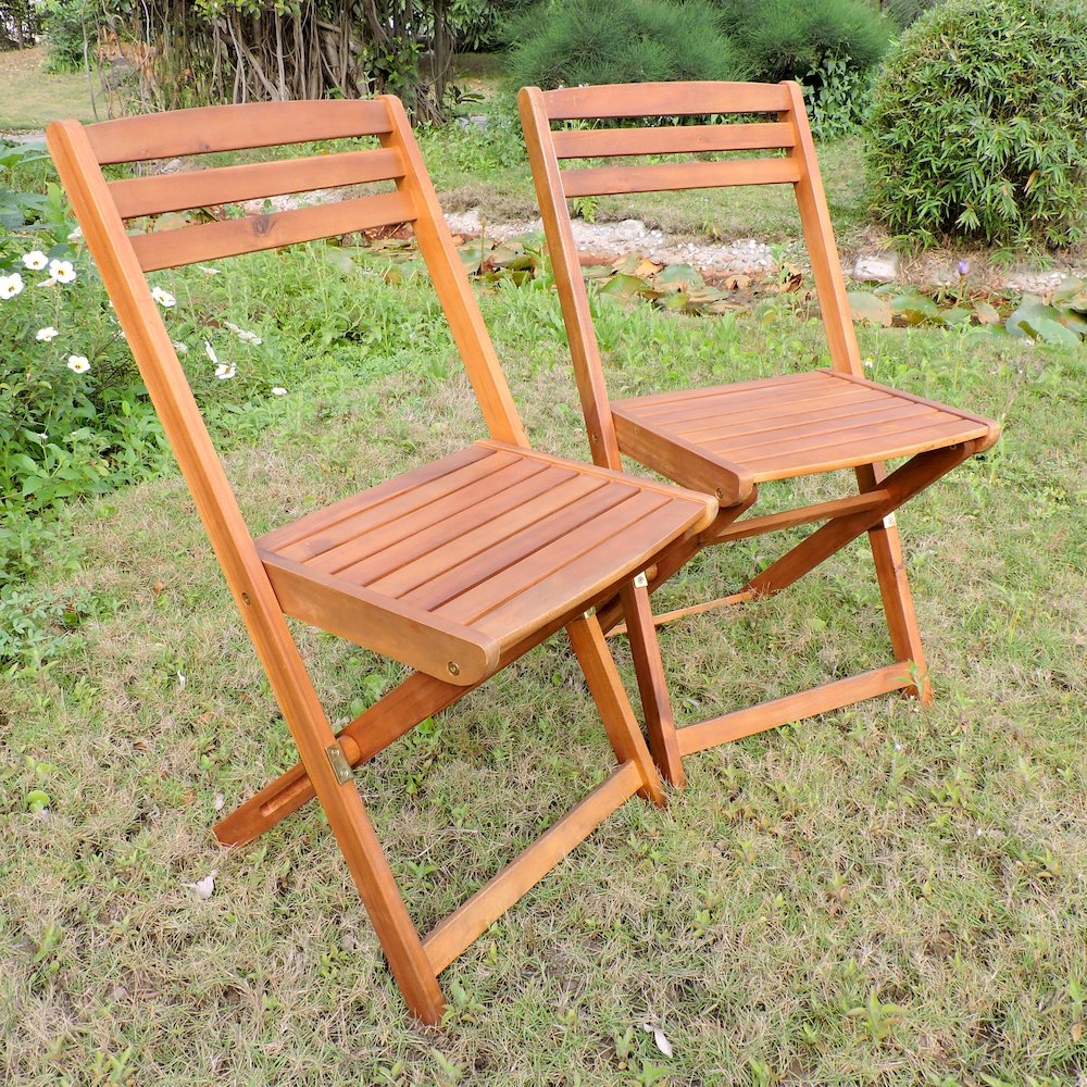 Acacia Wood Folding Chairs (Set of 2), Stain. Picture 1