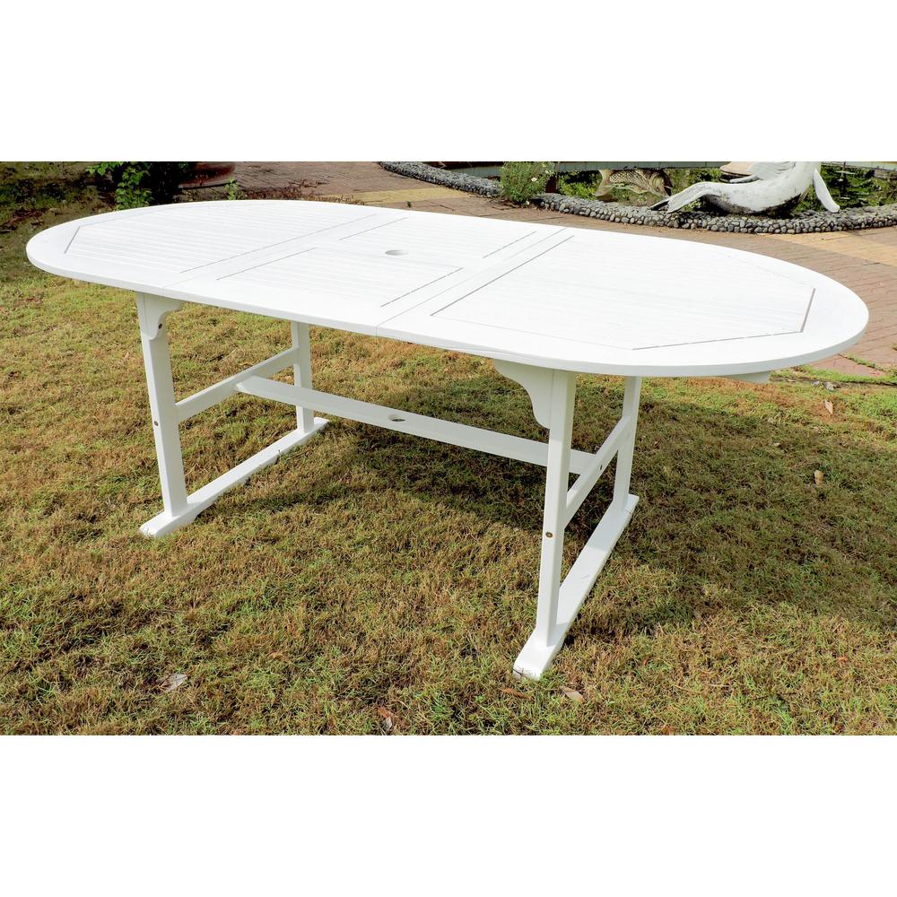 Royal Fiji 59-inch / 79-inch Acacia Oval Extendable Dining Table w/Fold Out Leaf, Antique White. Picture 2