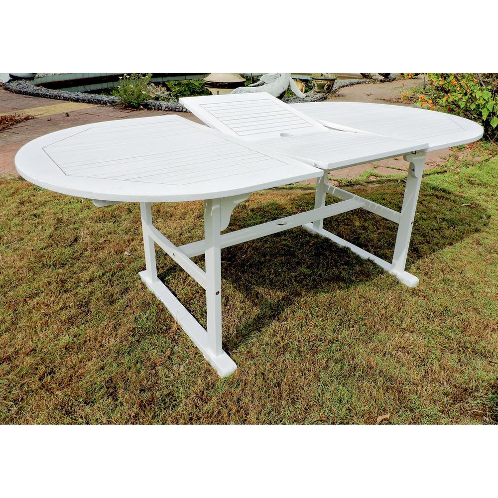 Royal Fiji 59-inch / 79-inch Acacia Oval Extendable Dining Table w/Fold Out Leaf, Antique White. Picture 1