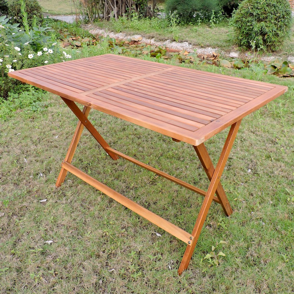 Rectangular Hardwood Folding Dining Table, Stain. Picture 1