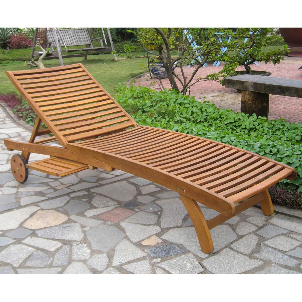 Acacia Chaise Lounge with Pull Out Tray. Picture 1
