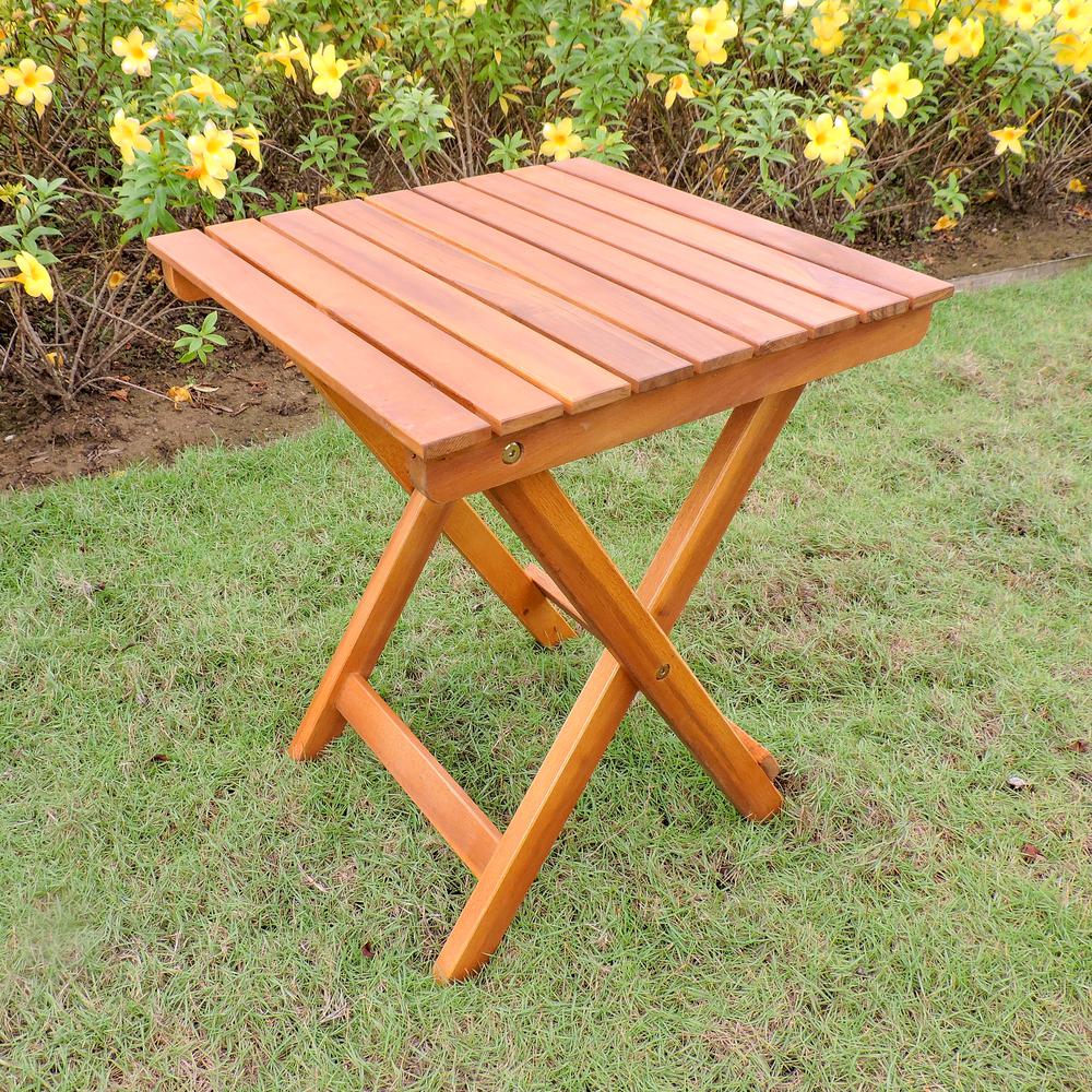 Royal Tahiti Acacia 16-inch Round Folding Side Table. Picture 1