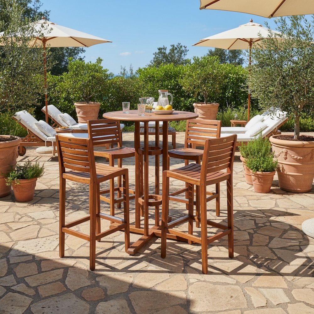 Bar-Height Bistro Table, Acacia Wood, Square Outdoor Stool Table, Brown. Picture 2