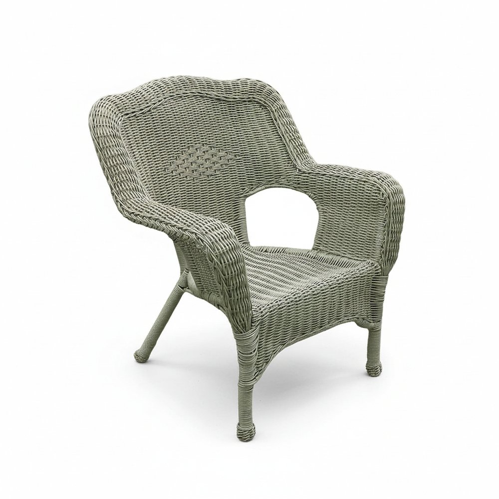 Patio Chair, Moss Wicker, Stackable, Steel Frame and Camelback Design. Picture 1