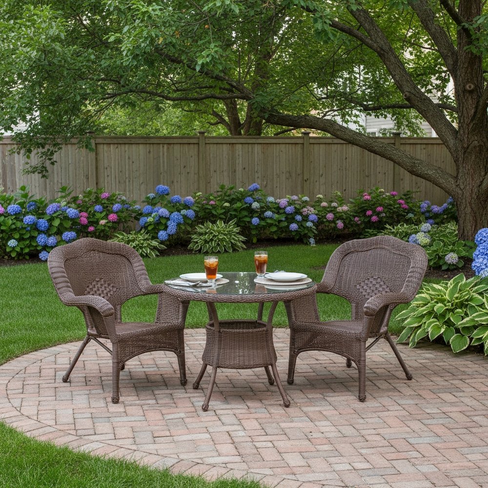 Patio Chair, Dark Brown Wicker, Stackable, Steel Frame, Camelback. Picture 3