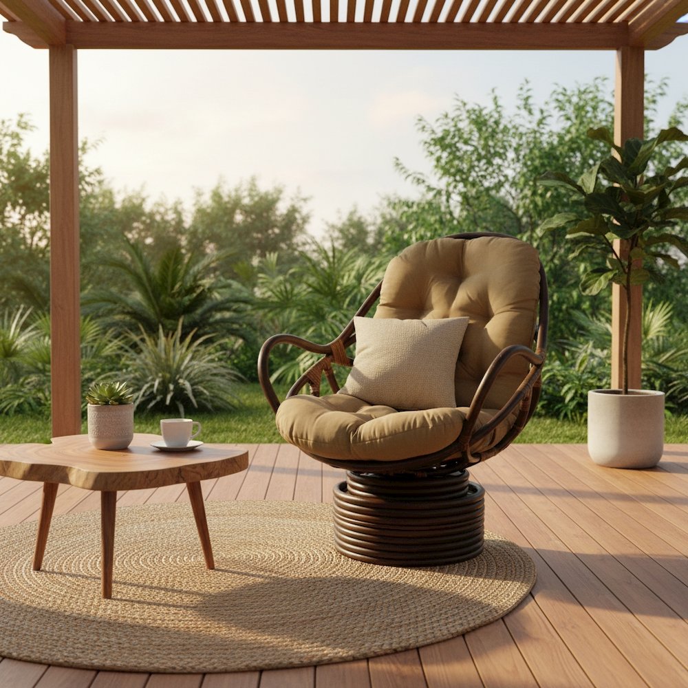 Swivel Rocker, Brown Rattan and Java Micro Suede Cushion, Smooth Glider. Picture 2