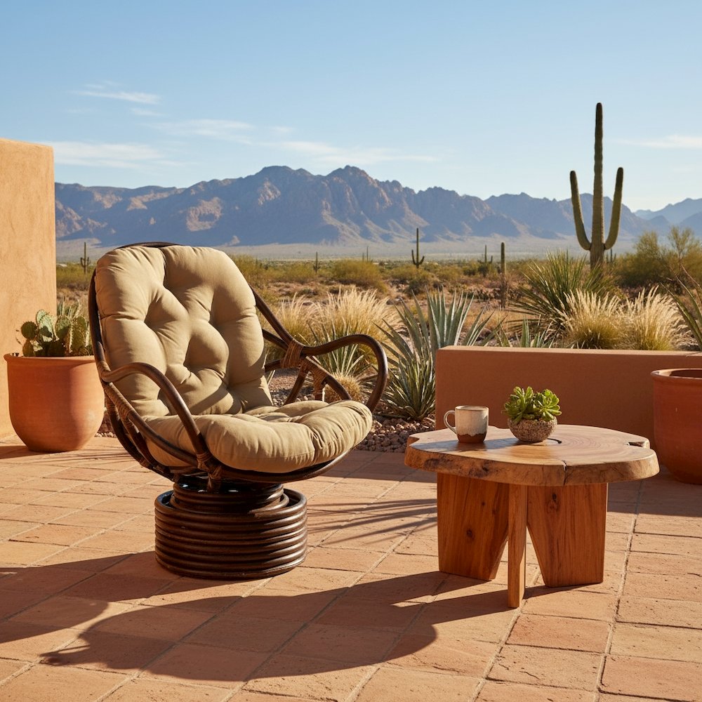 Swivel Rocker, Brown Rattan and Java Micro Suede Cushion, Smooth Glider. Picture 3