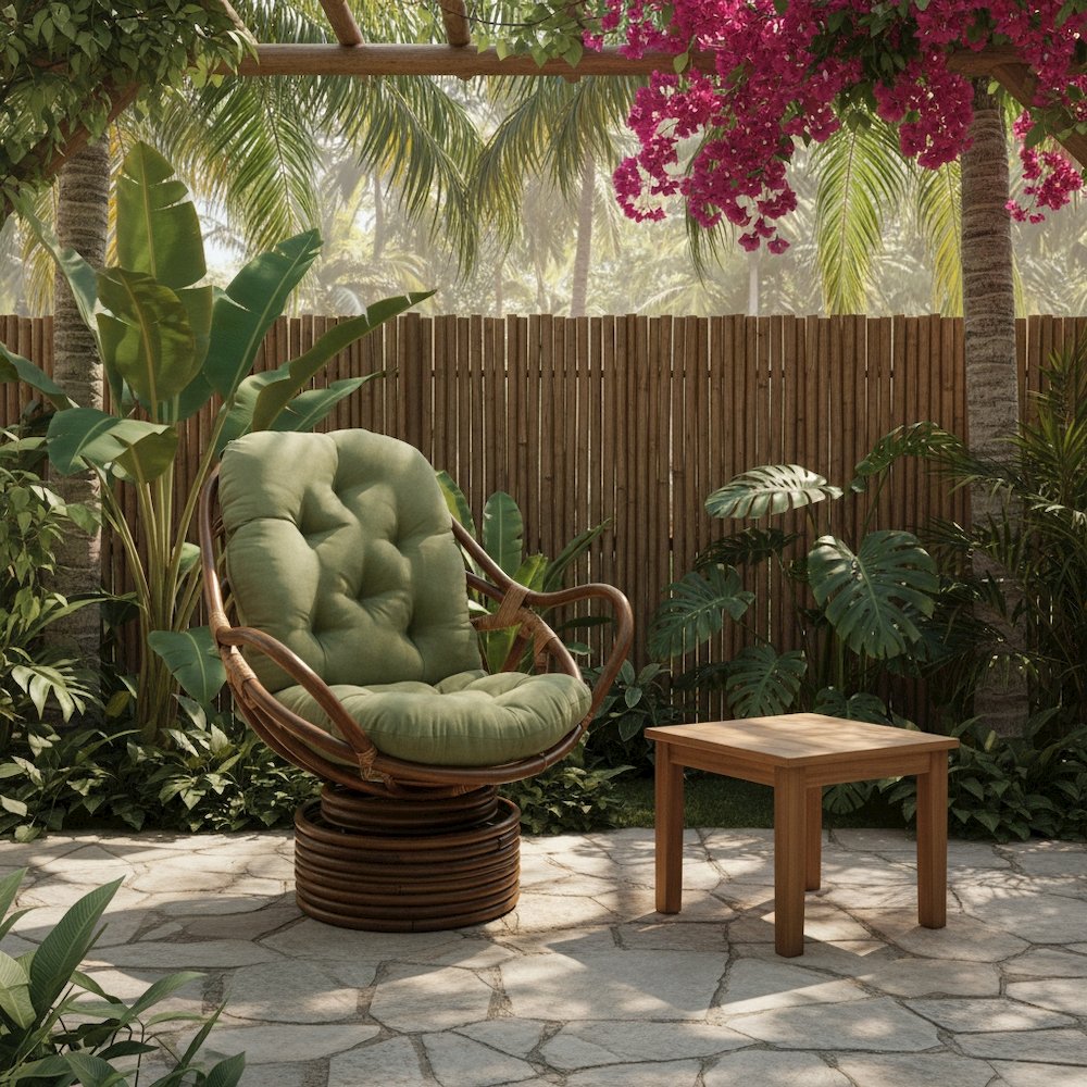 Swivel Rocker, Brown Rattan and Micro Suede Cushion, Sage Plush Seating. Picture 3