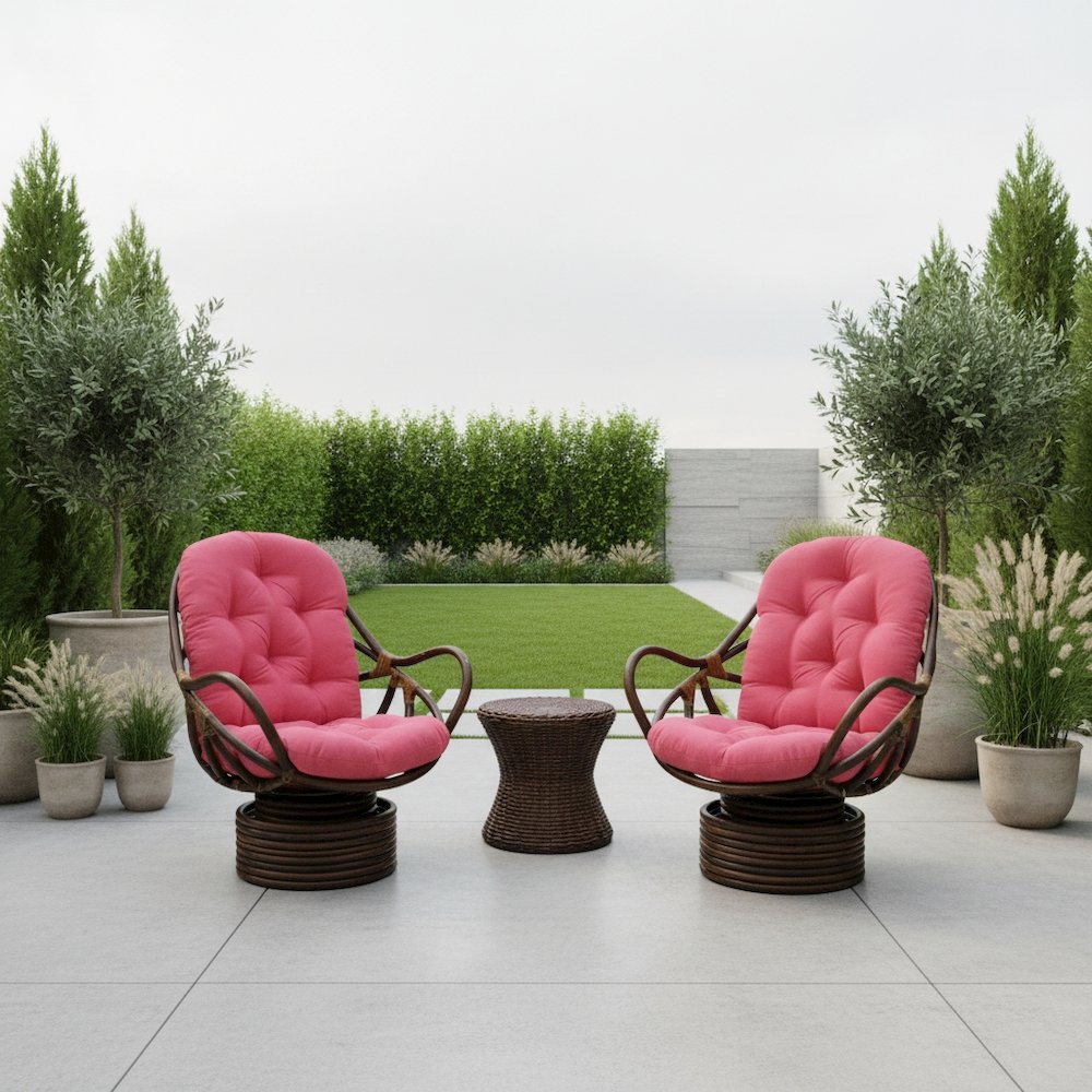 Swivel Rocker, Brown Rattan and Micro Suede Cushion, Red Plush Seating. Picture 3