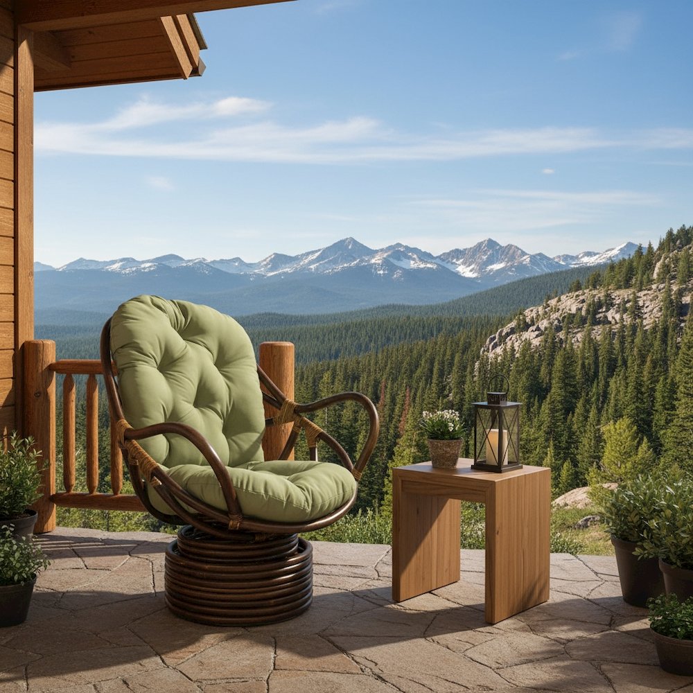 Swivel Rocker, Brown Rattan, Twill Cushion, Comfortable Outdoor Armchair. Picture 3