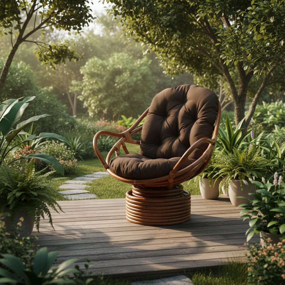 Swivel Rocker, Brown Rattan and Chocolate Twill Cushion, Comfortable Outdoor. Picture 2