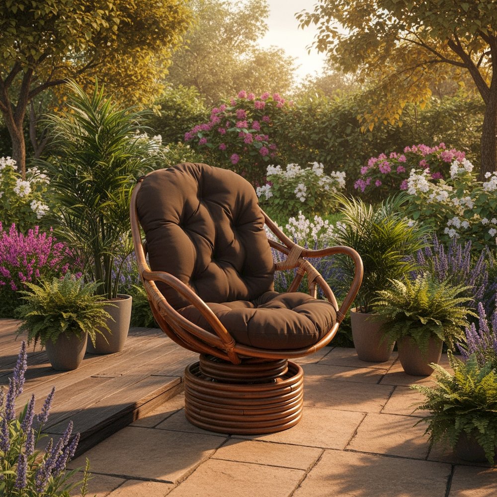 Swivel Rocker, Brown Rattan and Chocolate Twill Cushion, Comfortable Outdoor. Picture 3
