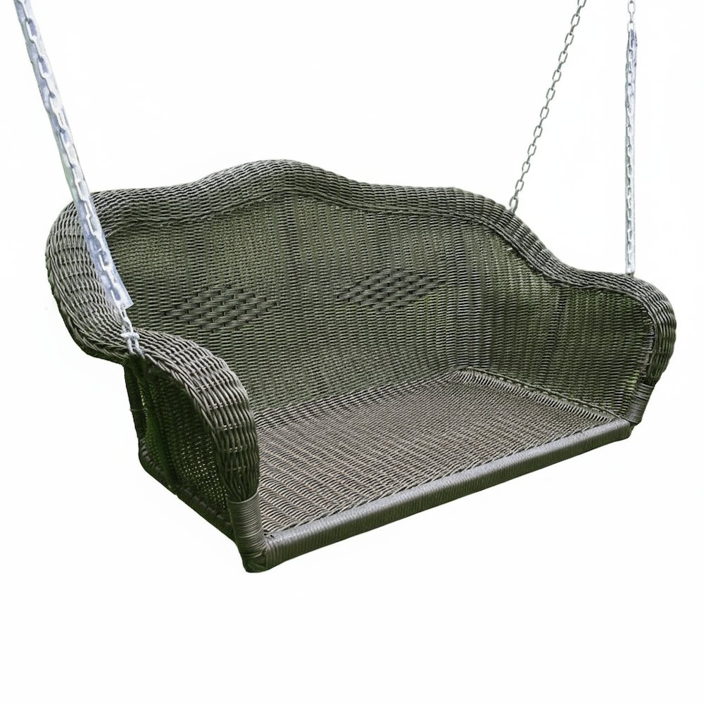 Hanging Loveseat Swing, Black Hand-Woven Wicker, Curved Steel Frame. Picture 1