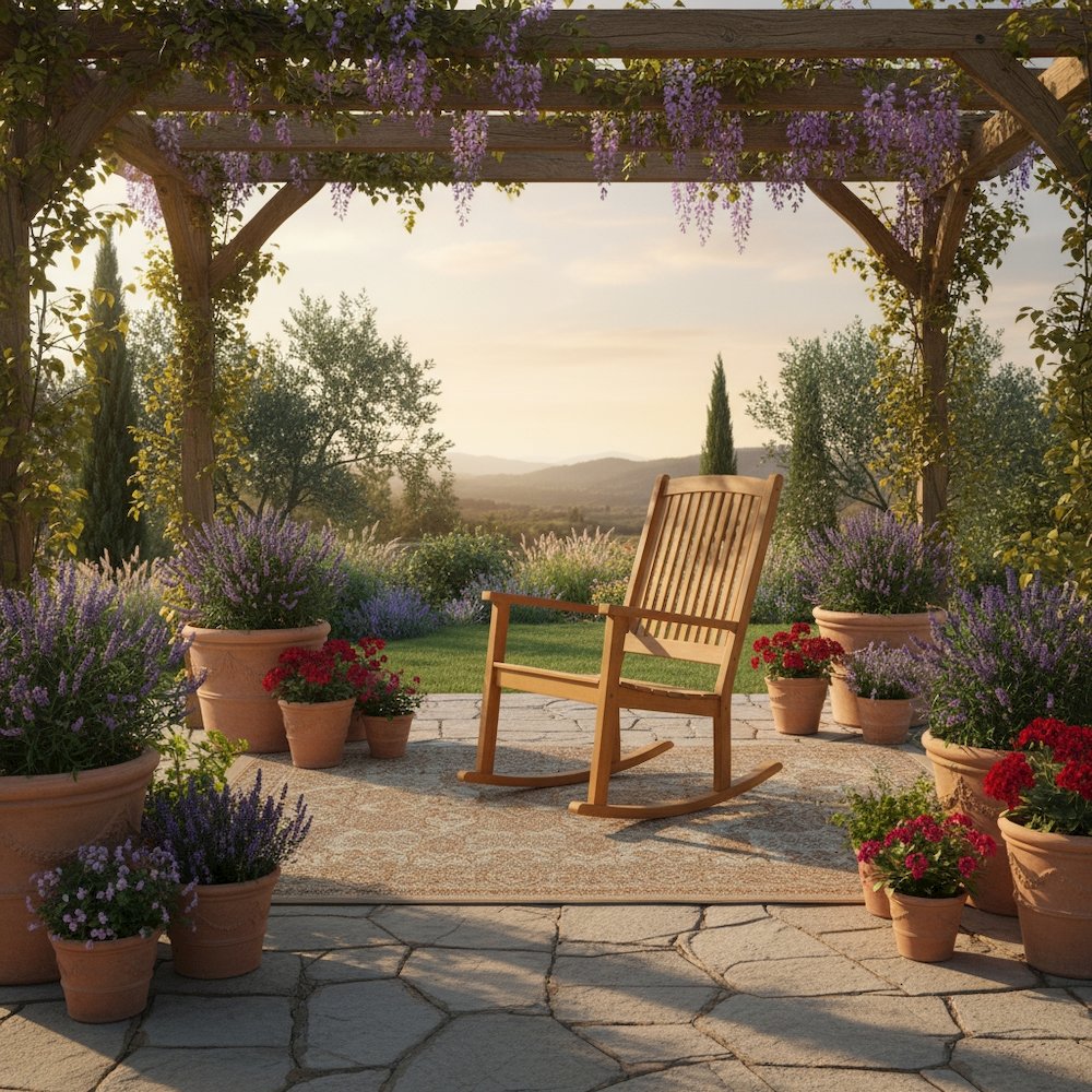 Large Rocking Chair, Solid Acacia Wood, Contoured Seat, Durable Outdoor. Picture 3