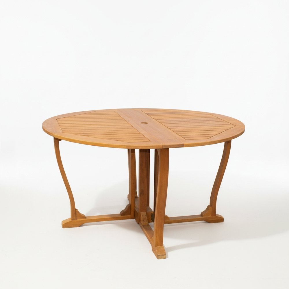 Round Dining Table, Solid Balau Wood, Gate Leg, Umbrella Hole, Outdoor. Picture 1