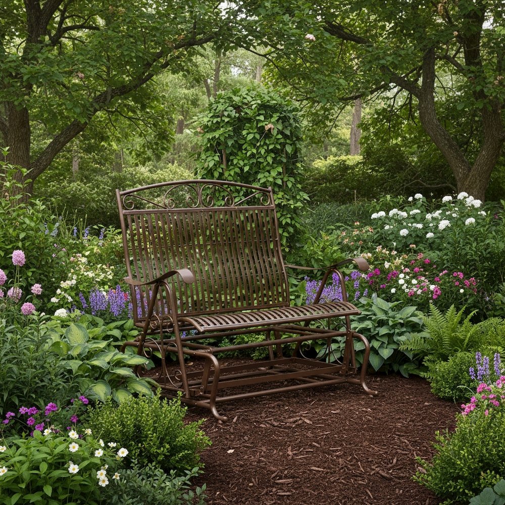 Double Iron Glider in Bronze Finish, Durable All-Weather Outdoor Rocking Chair. Picture 3