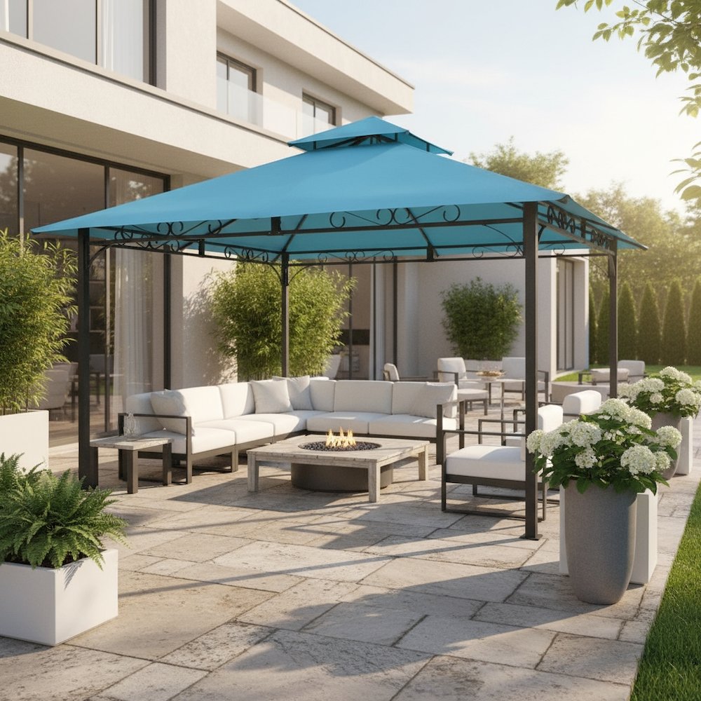 Replacement Canopy in Aqua Blue Polyester, 10 ft. Vented Gazebo Top. Picture 3