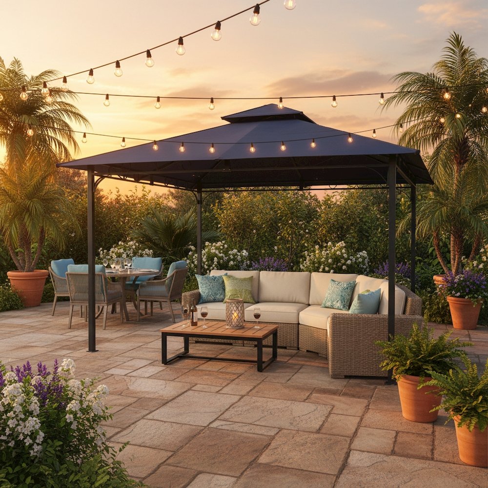 Replacement Canopy, Navy Blue Polyester Fabric, 10 ft. Vented Gazebo Top. Picture 2