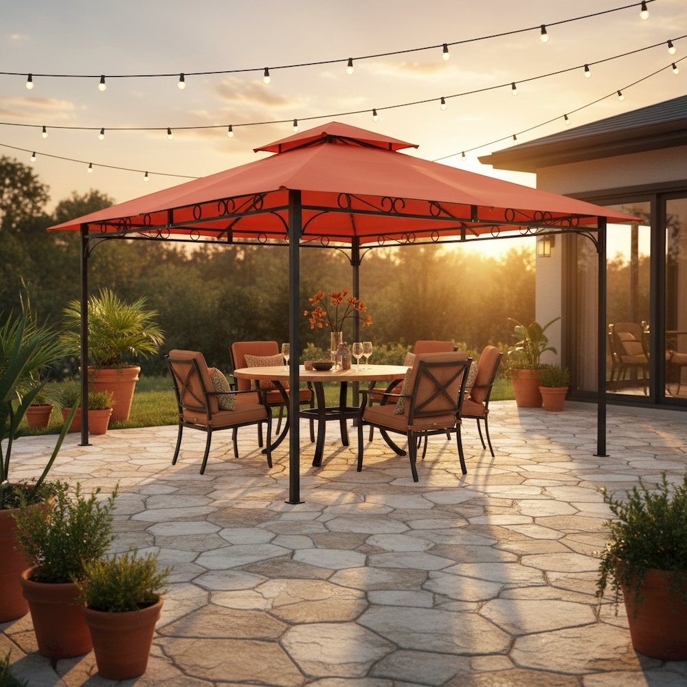 Replacement Canopy, Orange Polyester Fabric, 10 ft. Vented Gazebo Top. Picture 2