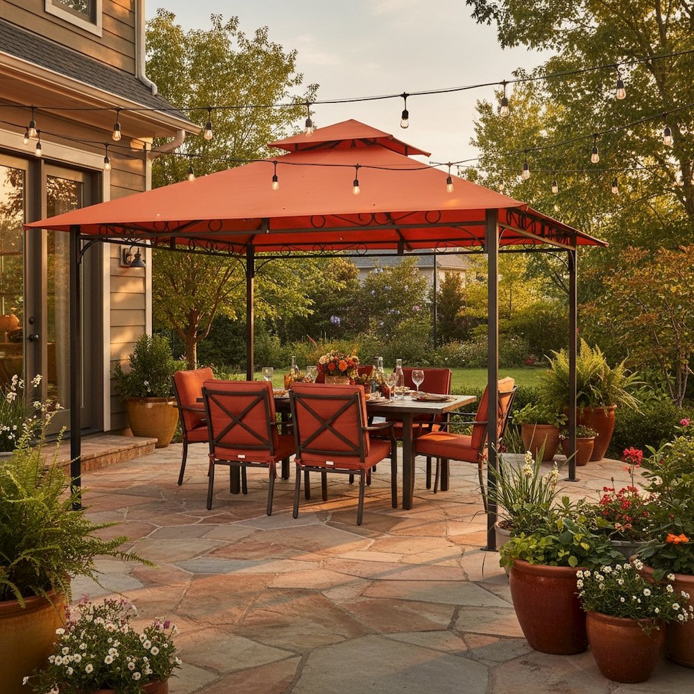 Replacement Canopy, Orange Polyester Fabric, 10 ft. Vented Gazebo Top. Picture 3