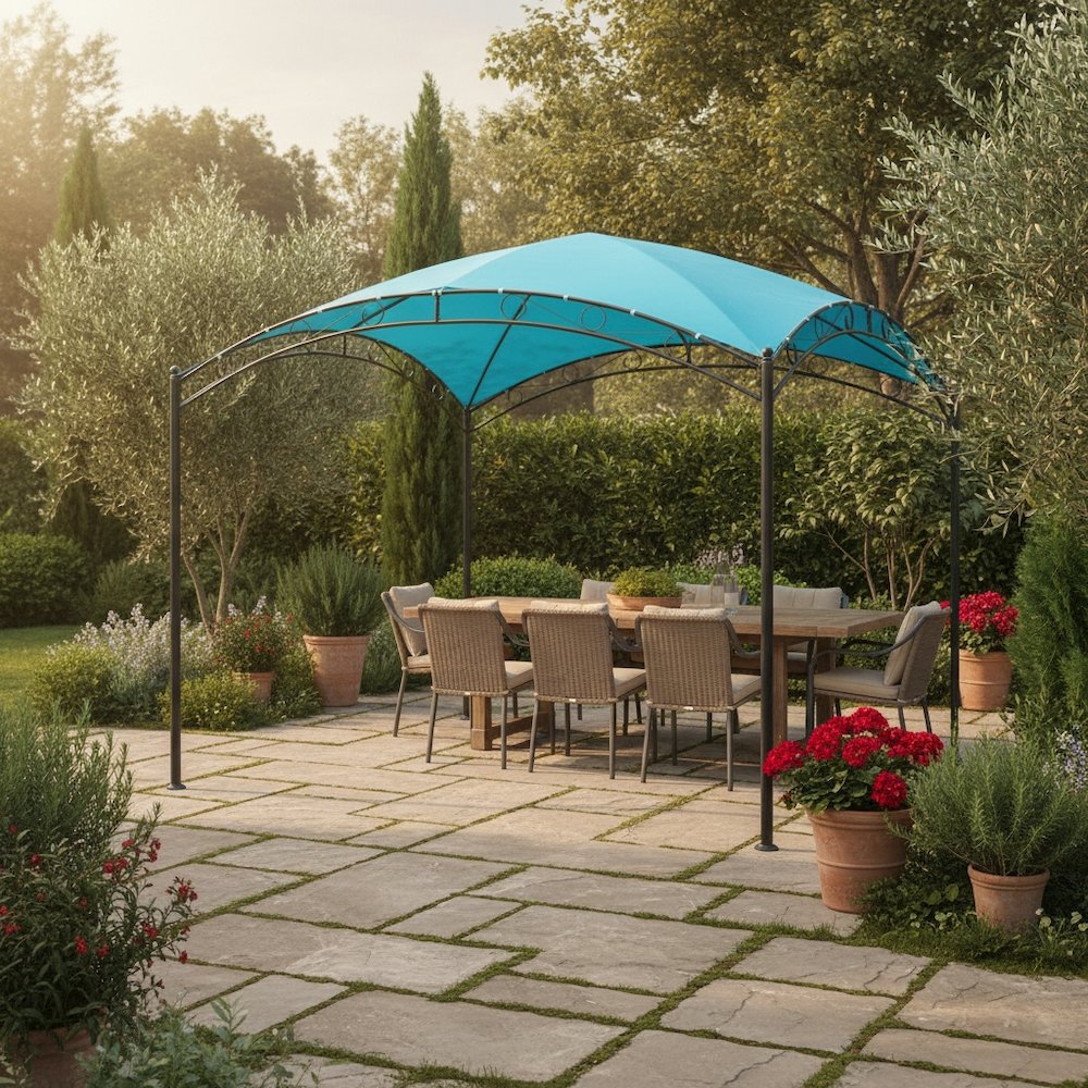 Square Gazebo, 10 Ft Dome Top with Steel Frame, Aqua Blue Canopy. Picture 2
