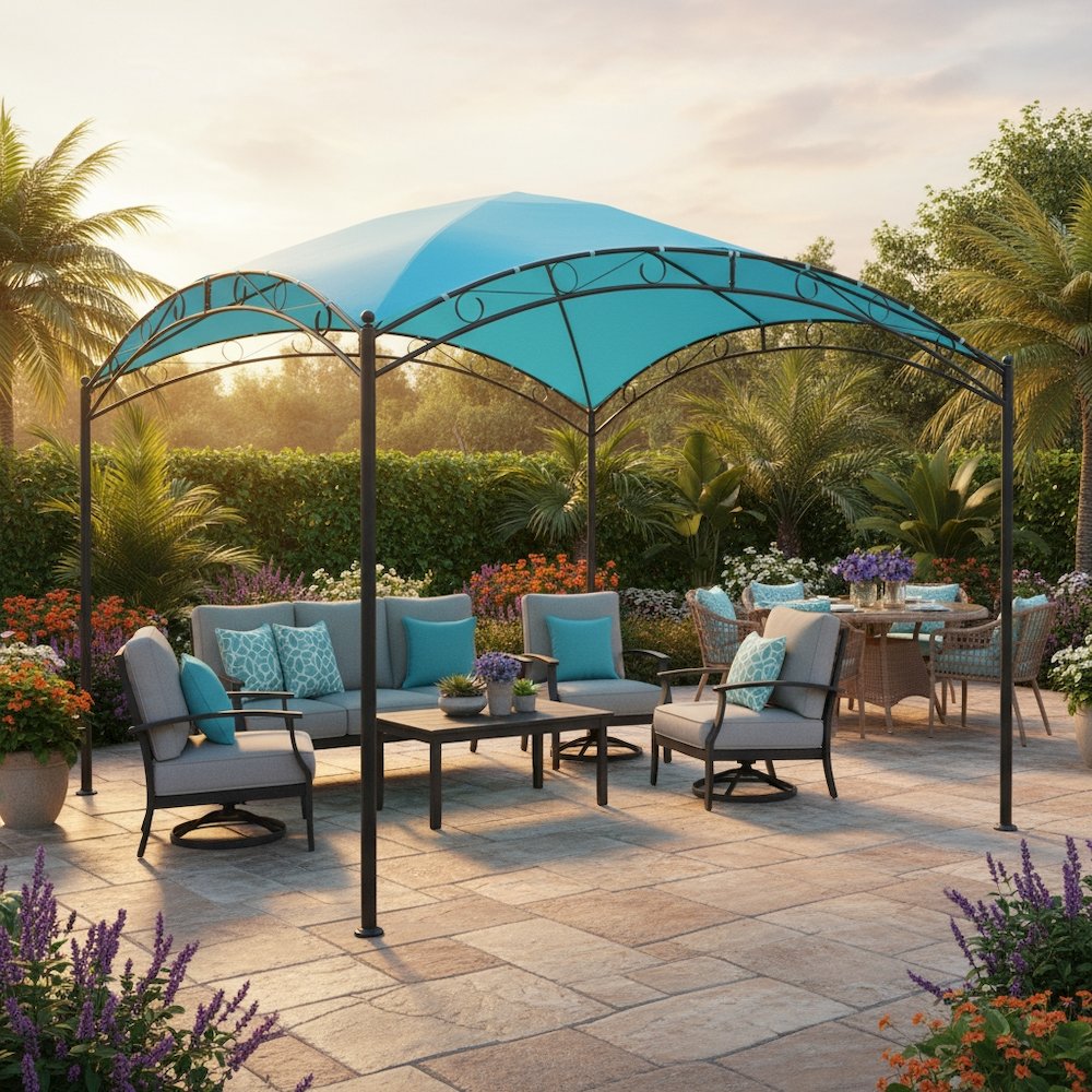 Square Gazebo, 10 Ft Dome Top with Steel Frame, Aqua Blue Canopy. Picture 3