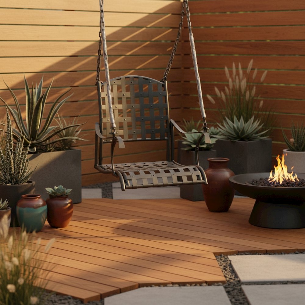 Single Swing, Black Iron, Durable All-Weather Patio Hanging Seat. Picture 3