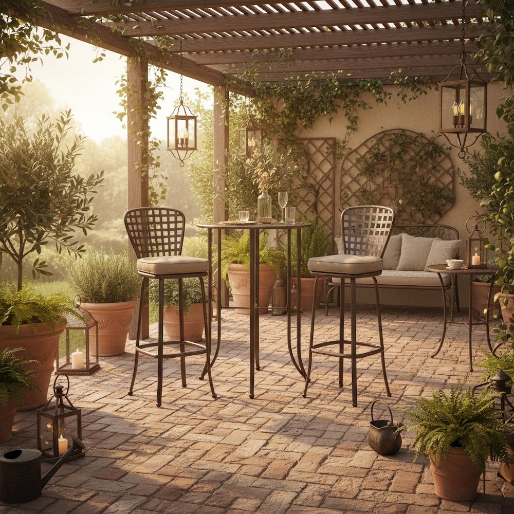 Bar Height Round Table, Bronze Iron with Intricate Detail, Durable Outdoor Patio. Picture 2