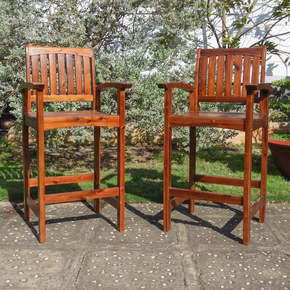 Highland Acacia Americana Bar-Height Arm Chair (Set of 2). Picture 1