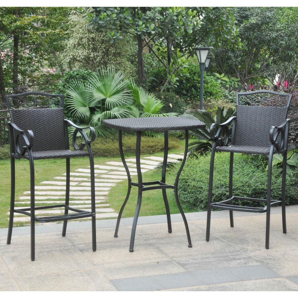 Set of 3 Valencia Resin Wicker/Steel Bar Height Bistro Group. Picture 1