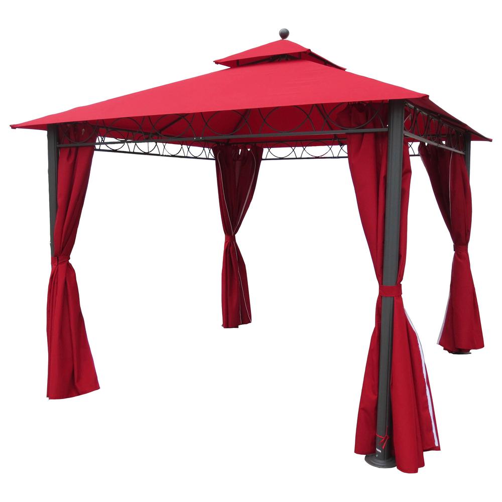 Square 10 Foot Double Vented Gazebo With Drapes. Picture 1