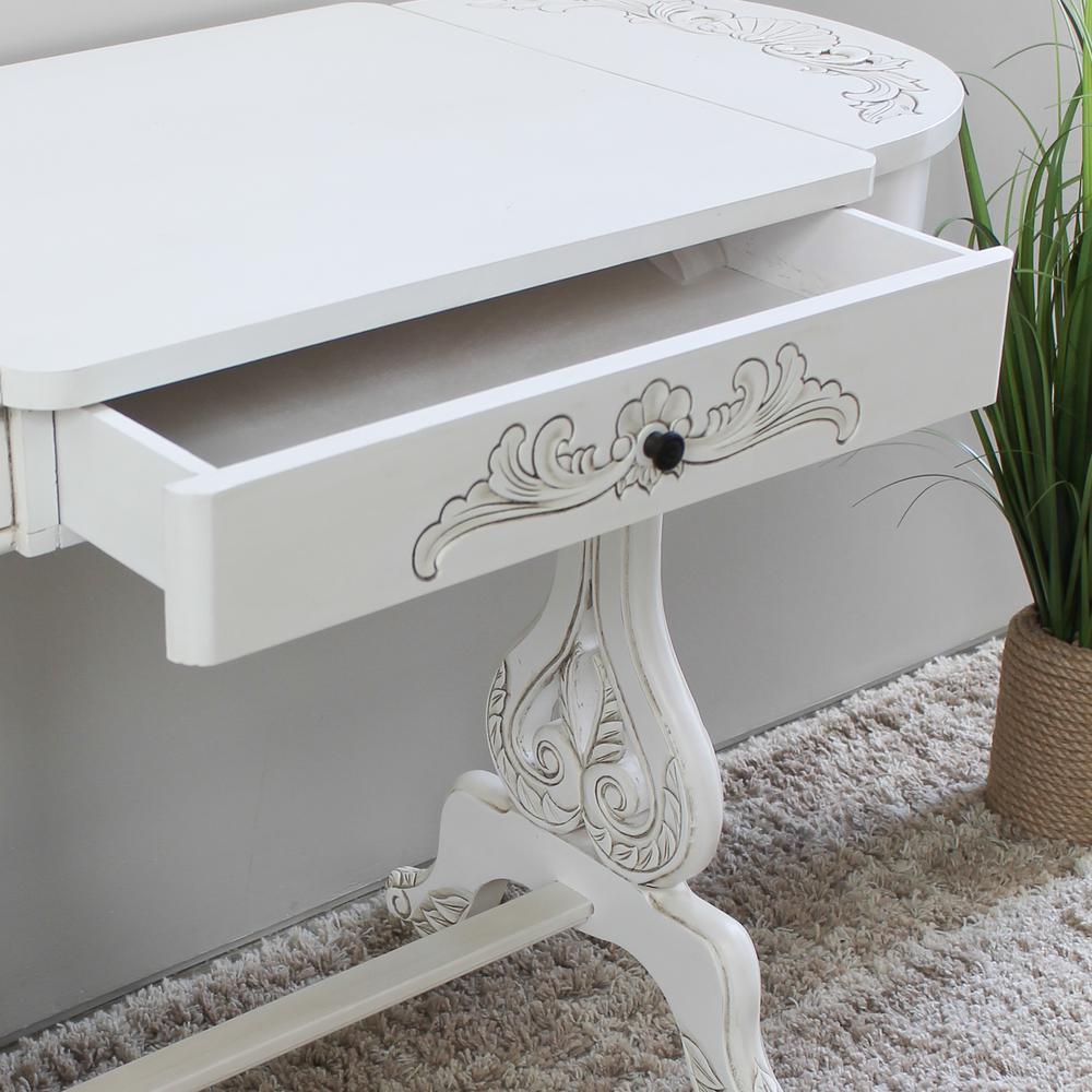 Windsor Carved Wood Writing Table with Flip-up Drawers. Picture 2