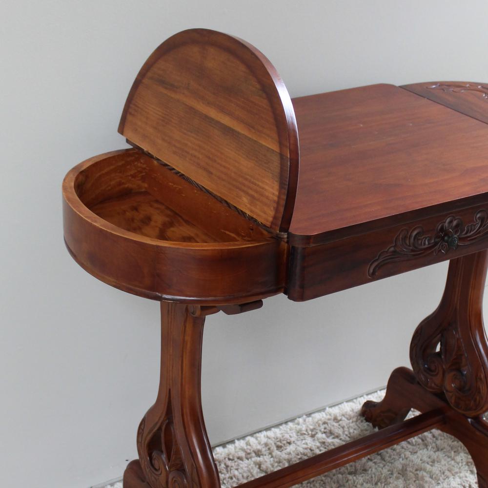 Windsor Carved Wood Writing Table with Flip-up Drawers. Picture 1
