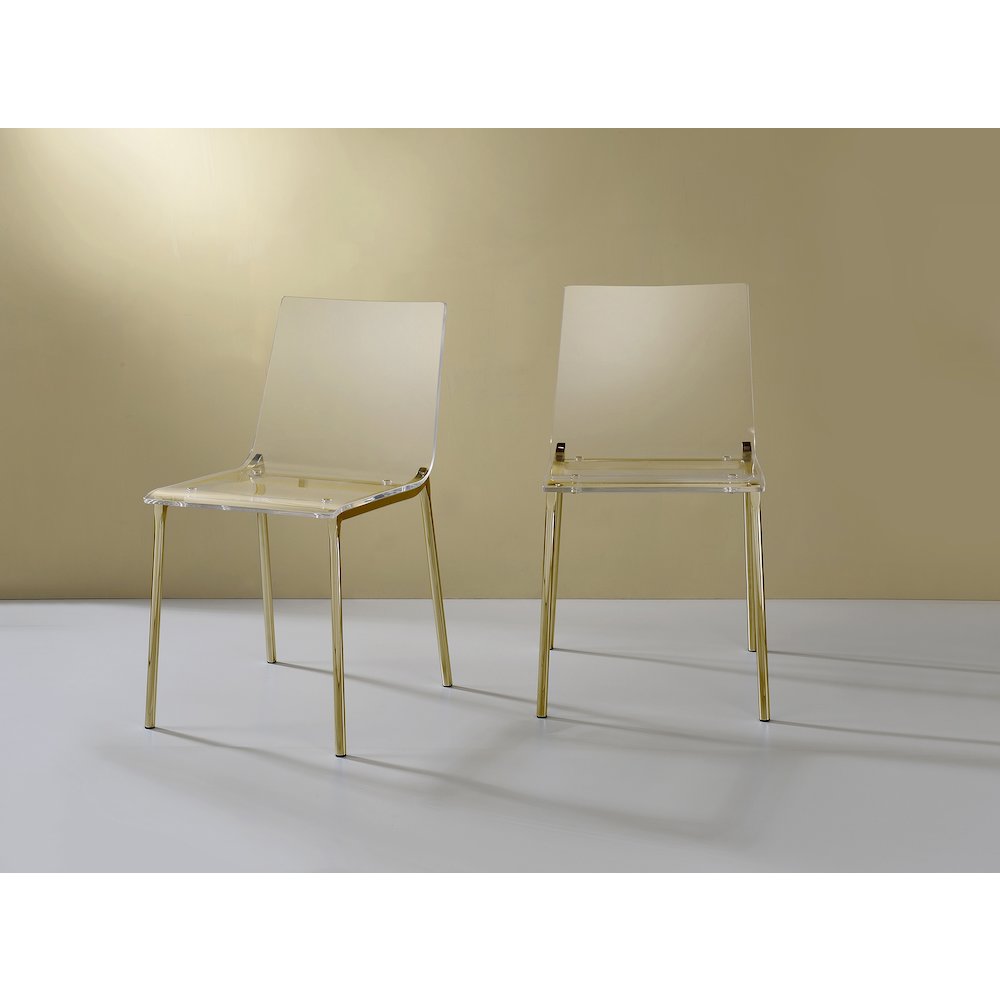Gold Lucite Acrylic Ghost Clear Dining Chair Set of 2. Picture 2