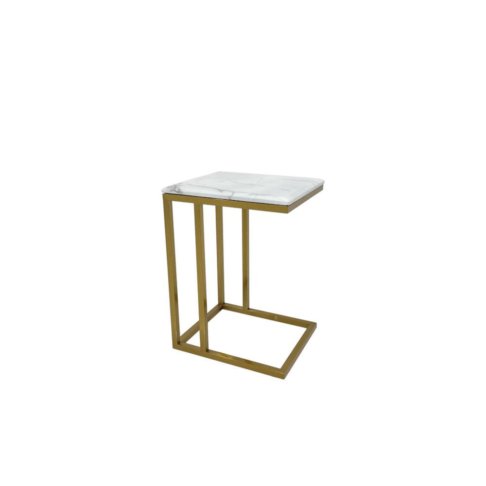 Marble Coffee Table with Matte Gold Base, Drawer. Picture 3