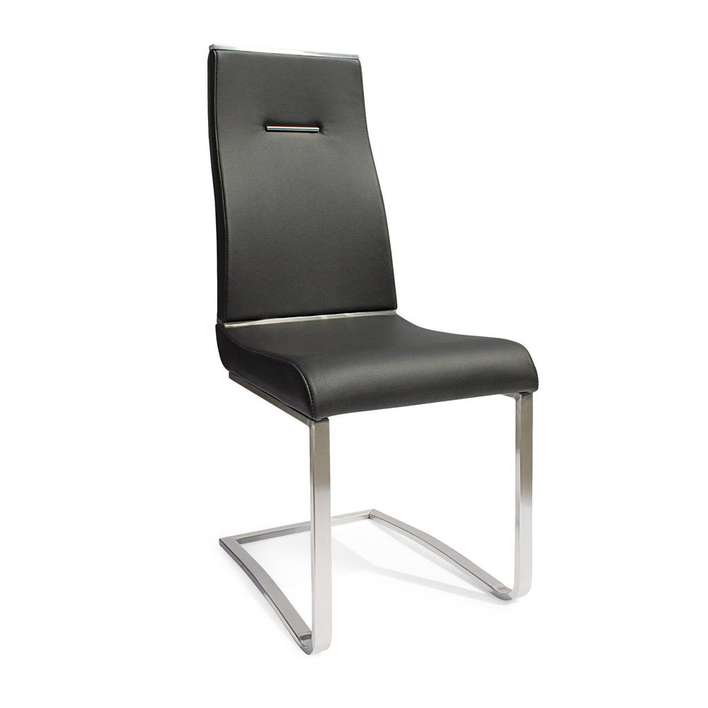 Black Dining Chair With Brushed Stainless Steel, Set Of 2. Picture 1